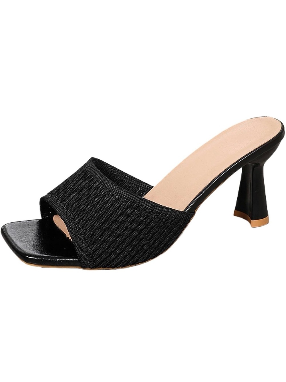 Women’s Black Knit Open-Toe Mid Heel Mule
